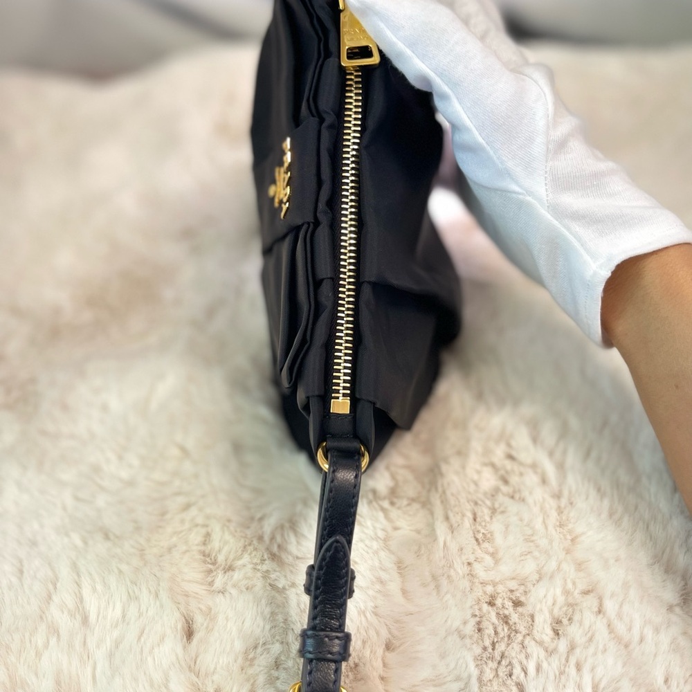 Prada Tessuto Nylon Bow Pouch in black - Picture 14 of 16